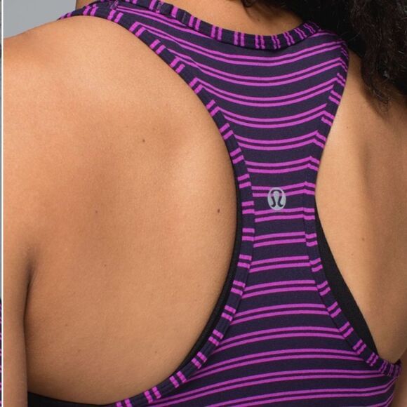 LULULEMON Cool Racerback Double Trouble Stripe Ultra Violet Black Grape Size 4 - Picture 4 of 8